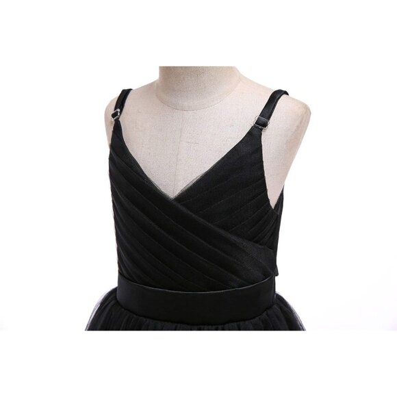 🆕Girls V-Black Tulle Spaghetti Strap Dress Cotton A-Line Wedding Party Gown - Picture 5 of 8